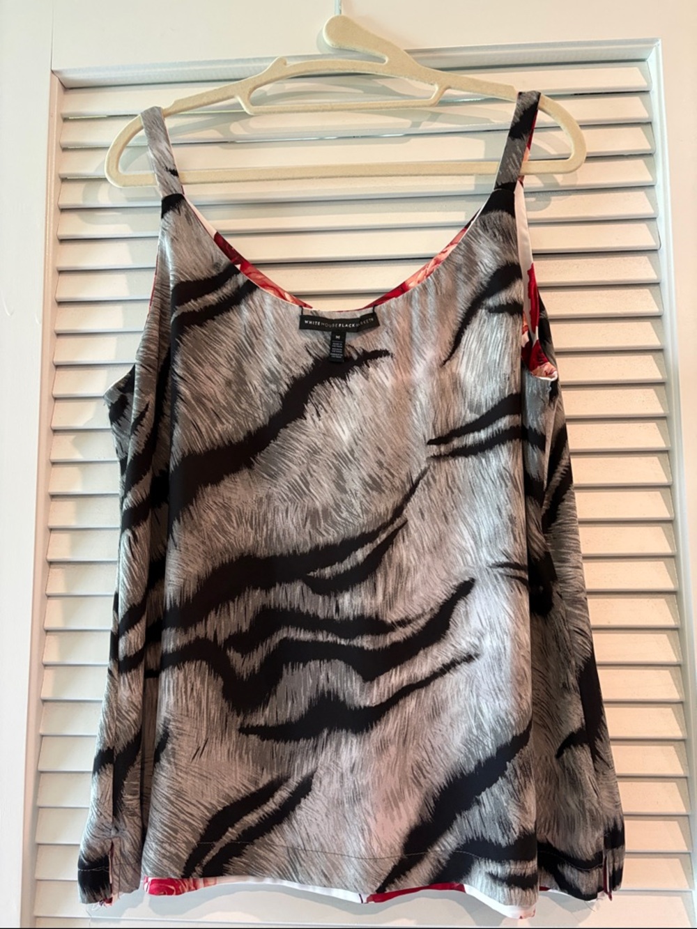 White House Black Market Animal-Print Satin Cami in Gray, Black and Red